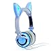 iGeeKid [Upgraded Version]Cat Ear Kids Headphones Rechargeable LED Light Up Foldable Over Ear Headphones Headsets for Girls Boys,Compatible for iPad,Kids Tablet,Kids Wearable Musical Device(New Blue)