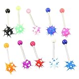 316L Surgical Steel 10 Petite Spiky Acrylic Fire Tongue Nipple Ear Rings Bar Barbell Stud Body Piercing