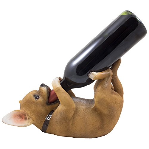 Pug Dog Statue Wine Bottle Holder - 9" Tall Resin Tabletop Decor & Novelty Gift (Brown)