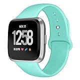 Kmasic Sport Band Compatible with Fitbit Versa/Fitbit Versa 2/Fitbit Versa Lite Edition, Soft Silicone Strap Replacement Wristband Versa Smart Fitness Watch, Teal, Small
