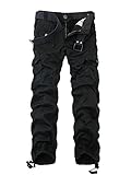 OCHENTA Men's Cotton Washed Multi Pockets Military Cargo Pant #3380 Black Size US 42(label size 44)