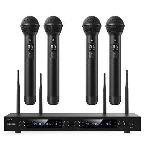 Donner Wireless Microphone System, UHF Wireless Microphone Set with 4