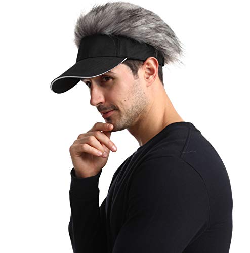 Men\'s Novelty Flair Spiked Hair Visor Sun Funny Golf Hats Fake Wig Peaked Adjustable Baseball Caps