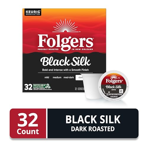 FOLGERS BLACK SILK DARK ROAST GROUND COFFEE, 32 KEURIG K-CUP PODS