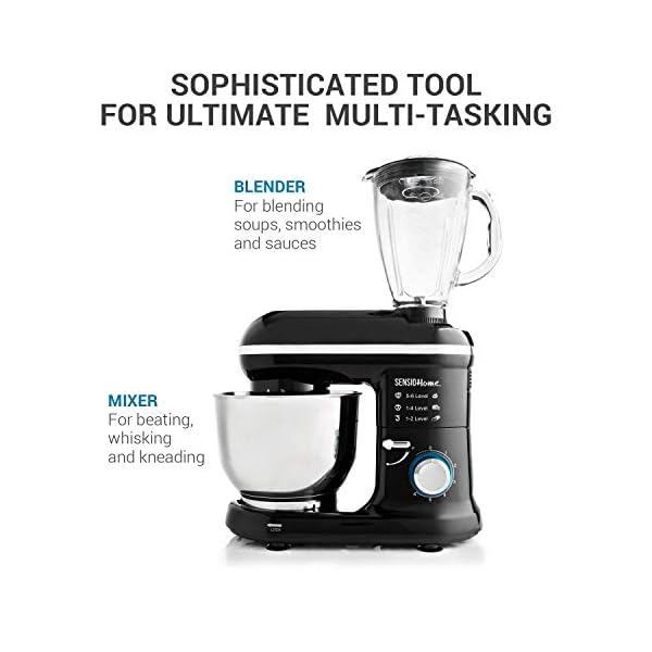 Sensio-Home-2-in-1-Food-Processor-Blender-Stand-Mixer-Machine-1300W-Electric-Motor-Dough-Hook-Whisk-Beater-Splash-Guard-6-Speed-45-Litre-Stainless-Steel-Mixing-Bowl-15L-Glass-Jug Sensio Home 2-in-1 Food Processor Blender & Stand Mixer Machine - 1300W Electric Motor - Dough Hook, Whisk, Beater…