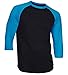 DREAM USA Men's Casual 3/4 Sleeve Baseball Tshirt Raglan Jersey Shirt Black/AquaBlue Medium
