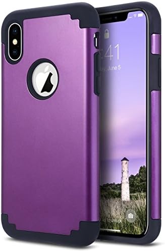 iPhone X Slim Case, HLCT Slim Fit Thin Interior TPU Bumper &amp; Hard PC Back, Shock-Absorption Hybrid Dual-Layer Cover (Purple)