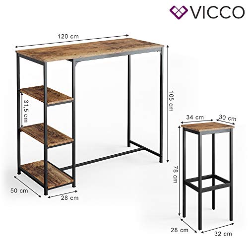 Vicco Bartisch Set 2 Barhocker Fyrk Stehtisch Bartresen 3 Ablagen Küchenhocker – Bild 4