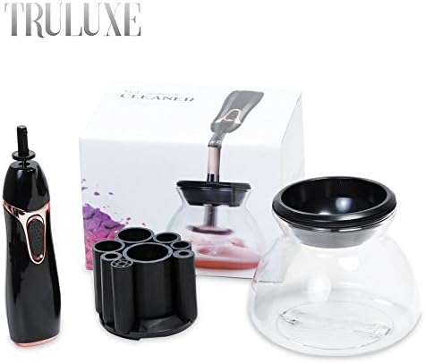 Makeup Brush Cleaner and dryer kit by TRULUXE - Cleans and Drys instantly, spinner kills bacteria with 360 Rotations to prevent breakouts, Fits all Size Brushes Easily with 8 Rubber Holders
