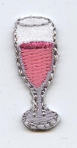 Small Pink Champagne Glass Iron on Embroidered Patch