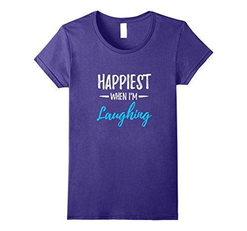 Womens Happiest When I’m Laughing T-Shirt Laughter Yoga Gift Idea Small Purple