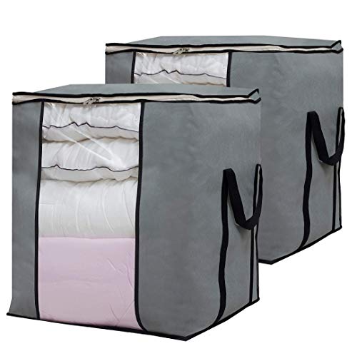 SLEEPING LAMB 120L Extra Large Blanket Storage Bags Breathable Clothes Storage Containers for King Comforter Bedding Pillow Sheet, Grey, 2 Packs