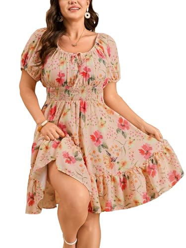 SCOMCHIC Women's Plus Size Summer Floral Casual Mini Short Dresses at Amazon