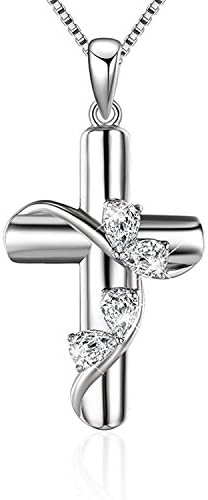 BGTY 925 Sterling Silver Cubic Zirconia Faith Hope Women Love Cross Pendant Necklace, Box Chain 18"
