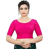 Accessorize Kingdom Round Neck Dobby Cotton Lycra Stretchable Elbow Sleeve Readymade Saree Blouse for Women Stylish