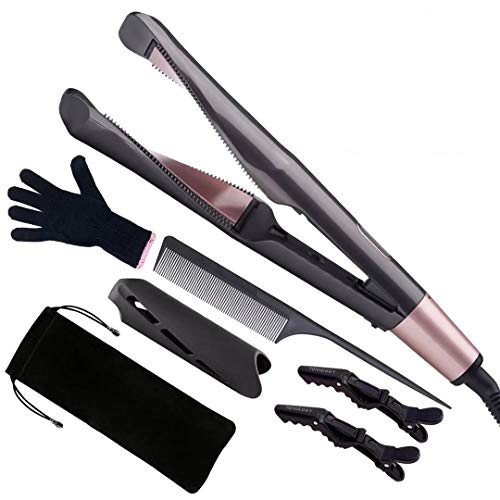 Hair Straightener & Curler 2 in 1 Tourmaline Ceramic Flat Iron for All Hair Types with LCD Digital Display & Auto Shut-Off, Dual Voltage Hair Styling Tool Hair Curler