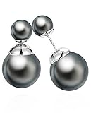 Silver Black Double Pearl Earring Studs Women 18k Gold Plated Jewelry Gift