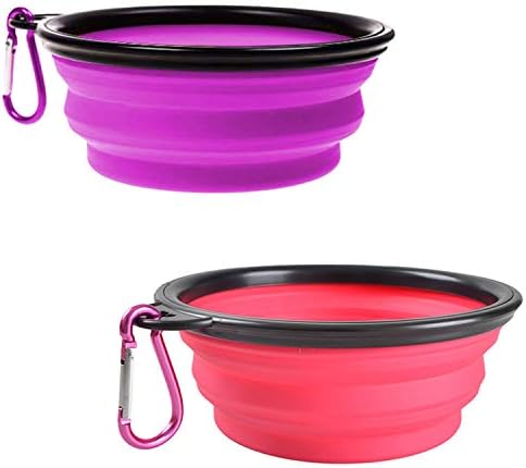 AYECEHI Portable Silicone Collapsible Pet Cat Bowls,[2 Pack] Foldable Expandable Water Feeding Travel Bowl Cup Dish for Pet Dogs and Cats – with 2 Pack Carabiners