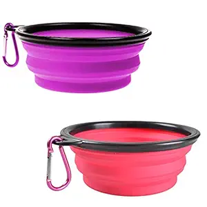 AYECEHI Portable Silicone Collapsible Pet Cat Bowls,[2 Pack] Foldable Expandable Water Feeding Travel Bowl Cup Dish for for Pet Dogs and Cats - with 2 Pack Carabiners