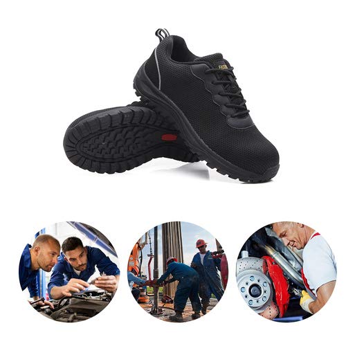 aeepd Steel Toe Shoes Men, Safety Work Sneakers Reflective Strip Industrial & Construction Shoe Black