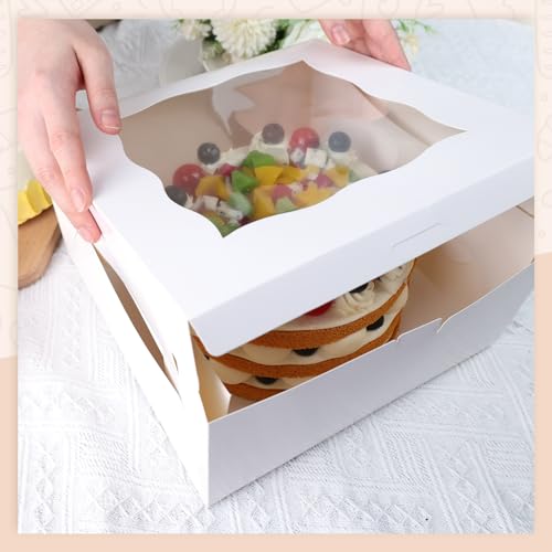 JOHOUSE 15PCS Cake Boxes, Bakery Box with Window 10 Inch White Treat Box with Board for Pastries Chocolates Cookies Birthday Party Wedding
