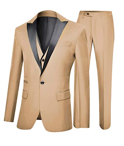 One Button 3 Pieces Champagne Wedding Suits Notch Lapel Men Suits Groom Tuxedos Champagne 42 Chest / 36 Waist - Thumbnail 5