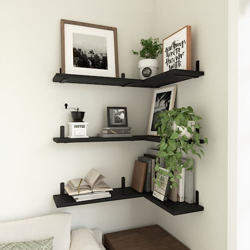 WOPITUES Floating Shelves Set Of 6, Wood Floating Shelves Wall Mounted