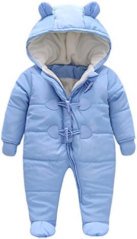 TeenMiro Baby Winter Jumpsuit Newborn Fleece Romper Infant Snowsuit Pattern Pink Blue 0-24 Months (12-18 Months, Sky Blue)