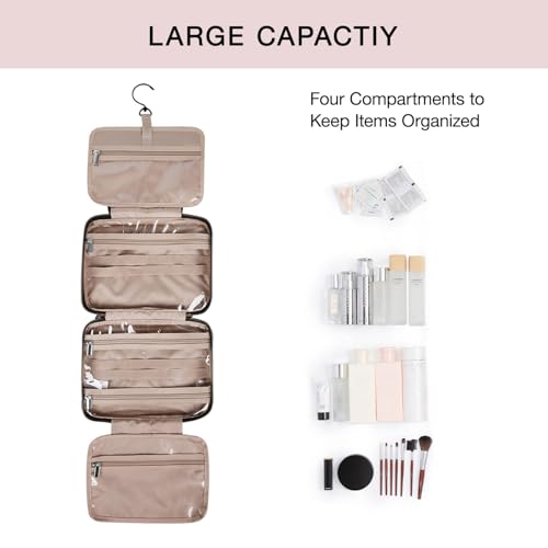 Bagsmart Toiletry Bag, Travel Bag with Hanging Hook, Water-Resistant Makeup Cosmetic Bag, Travel Organiser for Accessories, Shampoo, Full Size Container, Toiletries, L-black