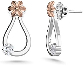 MEZZOTEK Women's 18K Stud Earrings (0.07 Carat, G-H Color, SI Clarity) White Rose - Gold