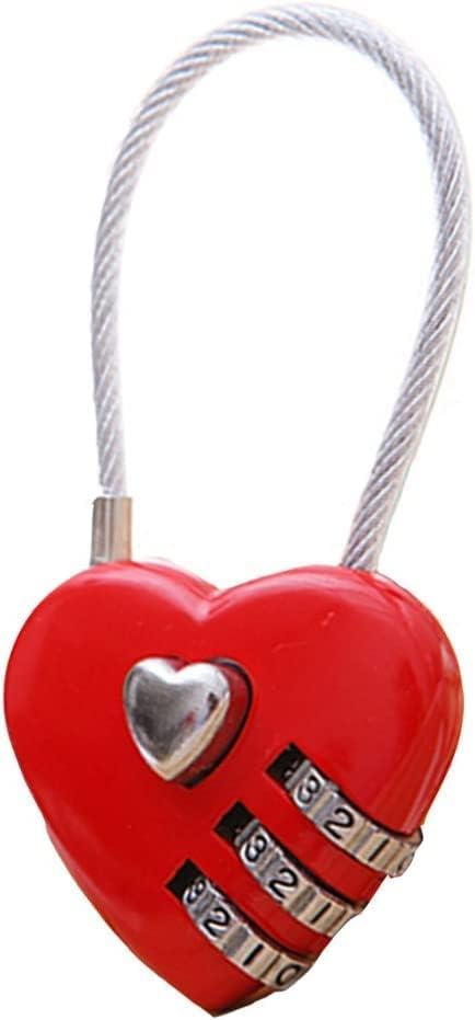 Mini Love Heart Lock,Red Heart Padlock, Mini Code Lock, Wire Rope 3-Digit Code Combination Padlock for Travel Bags/Suitcase/Lockers/Backpacks/Jewelry Boxes，Padlocks and Hasps