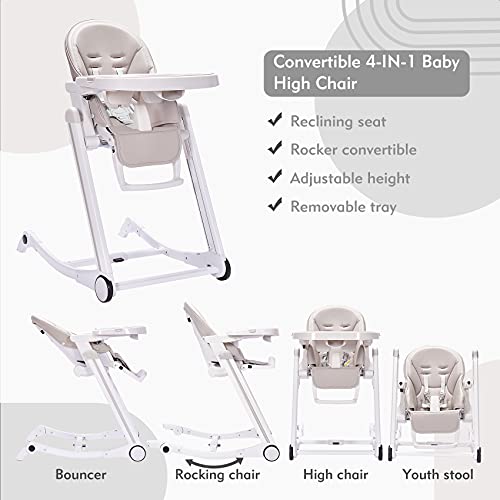 Fold 4 in 1 Convertible High Chair Converts to Baby Bouncer,Rocking