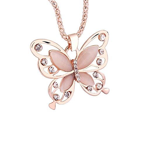 DHUDDUG Rose Gold Butterfly Rhinestone Inlaid Necklace for Women and Teen Girls