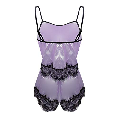 Dunacifa Women Lingerie Sexy Satin Sling Sleepwear Nightweat Lace Bowknot Nightdress Underwear Purple