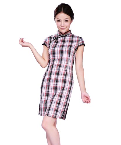 JTC Women's New Cotton Grid Cheongsam Dress