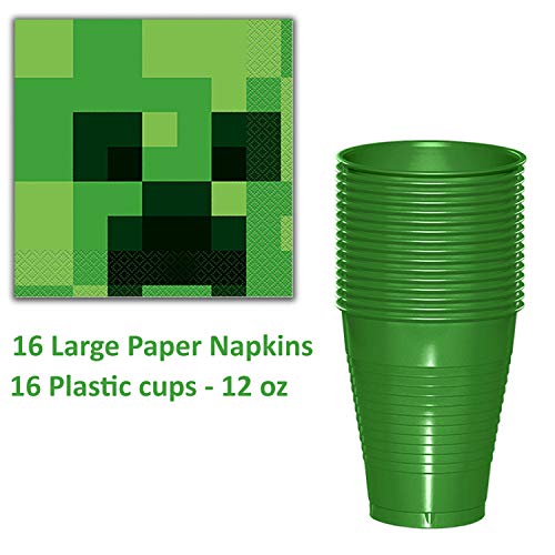 image for HeroFiber Minecraft Party Supplies for 16 - Dinner Plates, Dessert Pla