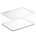 mDesign Plastic Craft Room Stackable Storage Organizer Box Containers with Hinged Lid for Thread, Beads, Ribbon, Glitter, Clay, Sewing, Crochet, Fabric - Lumiere Collection, Clear