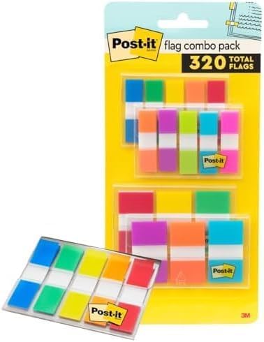 Post-it Flags Combo Pack, 4 On-The-Go Dispensers/Pack, 120 .94 in Wide and 200 .47 in Wide Flags, Assorted Colors (683-XL1) (Pack of 12) Image