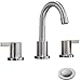 Phiestina 2 Handle 3 Hole 8 Inch Widespread Bathroom Faucet with Metal Pop-Up Drain, Brushed Nickel, WF015-1-BN