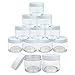 Beauticom 30g/30ml (1 fl. oz.) Double Wall Clear Plastic Leak Proof Jars with Flat Top Lids for Creams, Lotions, Make Up, Powders, Glitters, and more... (Color: White Lid, Pieces: 12)