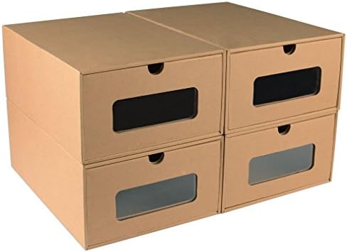 HOMANDA Pack of 4 Shoe Box Transparent Drawer Stackable Storage Organizer Case