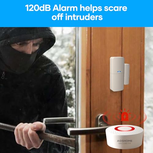 AGSHOME 15-Piece Wireless Home Alarm - Home Burglar Alarm - DIY with Wi-Fi & App Notifications - Includes Siren, 10 Sensors, 2 Remote Controls, 1 Motion Sensor, 1 Keyboard, Compatible with Alexa