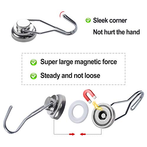 Wofirm Swivel Swing Powerful Magnetic Hooks 55LBS, Strong Neodymium Magnetic Hook, Suitable for Refrigerators and Other Magnetic Surfaces, Pack of 6