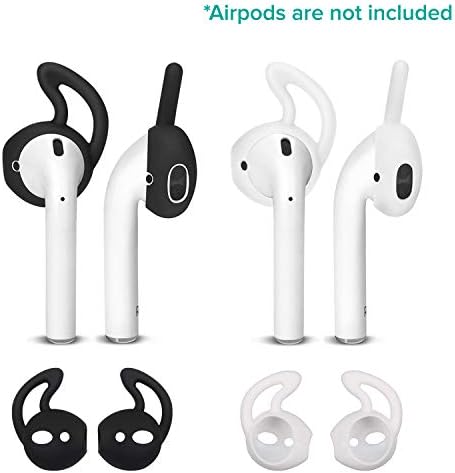 Casism Ear Hooks and Covers Compatible with Apple Airpods Headphones Earbuds - 2 Pairs - Black & White