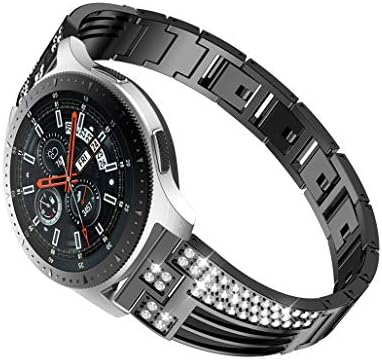 Cywulin Bling Band Compatible Samsung Galaxy Watch 46mm Gear S3 Frontier Classic, Luxury 22mm Stainless Steel Replacement Bracelet Crystal Rhinestone Diamond Strap Wristband for Women Men (Black)