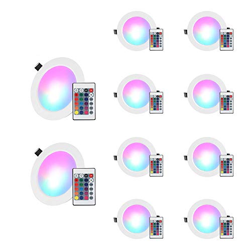 LED Recessed Lighting, 4 Inch 10W RGB Recessed Light Color Changing w/Remote Control LED Ceiling Panel Light 10 Pack