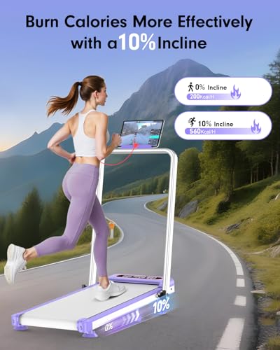 Walking Pad Treadmill with 10% Incline, Upgraded 3.5HP Low Noise Treadmills for Home, Trisomy 4 in 1 Foldable Treadmill, Walking Pad with Handle, 350+lb Capacity, Shock Absorption, Smart APP & Remote