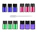 Furnido 30pcs 3ml Mixed colors Glass Sample Vial Bottles Colorful Essential Oil Bottle With Orifice Reducer Black Cap For DIY Essential Oils Chemical Colognes & Perfumes-2ml Transfer Pipette included