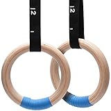 PACEARTH Wood Gymnastics Rings 1500lbs with Adjustable Cam Buckle 14.76ft Long Straps Exercise Rings Non-Slip Training Rings for Home Gym Full Body Workout