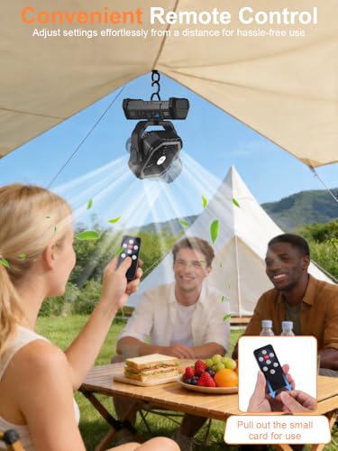 Kssvzz Camping Fan with 10000mAh Battery, Portable Quiet, with LED Light, 270° Rotation, Hook/USB Charging, Tent Fan for Camping, Power Outage, Fishing